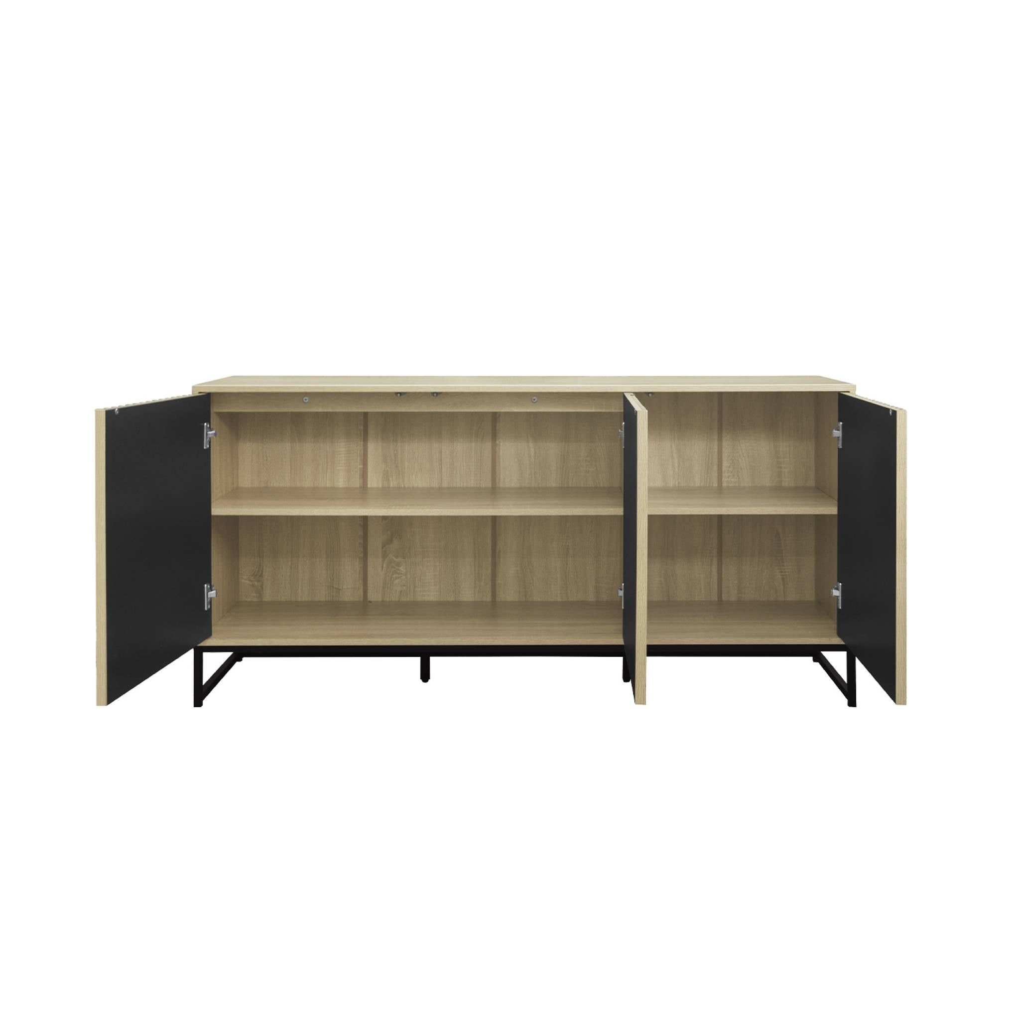 Credenza contemporanea scanalata effetto legno a 3 ante, 160cm,