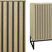 Credenza contemporanea scanalata effetto legno a 3 ante, 160cm,
