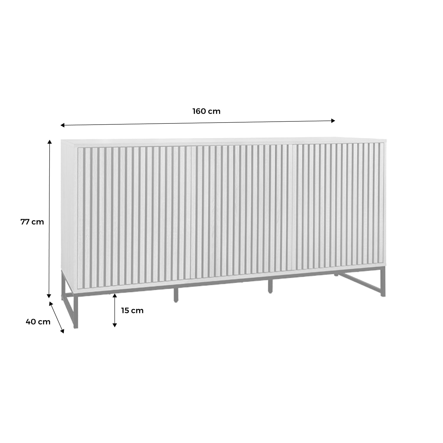 Credenza contemporanea scanalata effetto legno a 3 ante, 160cm,