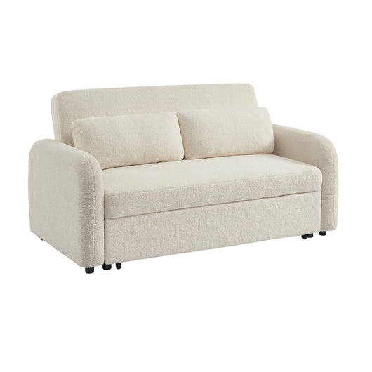 Divano letto arrotondato 2 posti bouclé, crema