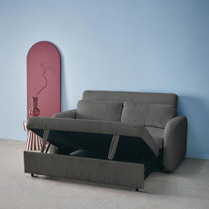 Divano letto arrotondato velluto a coste, 2 posti, grigio scuro