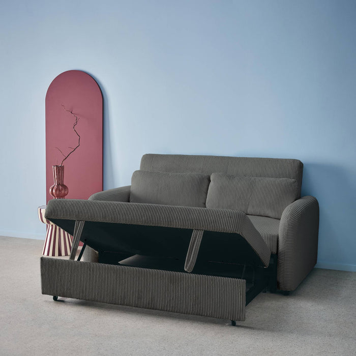 Divano letto arrotondato velluto a coste, 2 posti, grigio scuro