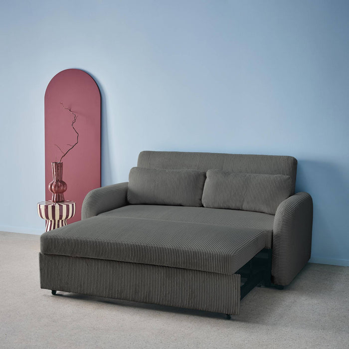 Divano letto arrotondato velluto a coste, 2 posti, grigio scuro