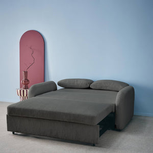 Divano letto arrotondato velluto a coste, 2 posti, grigio scuro