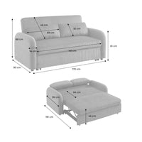 Divano letto arrotondato velluto a coste, 2 posti, grigio scuro