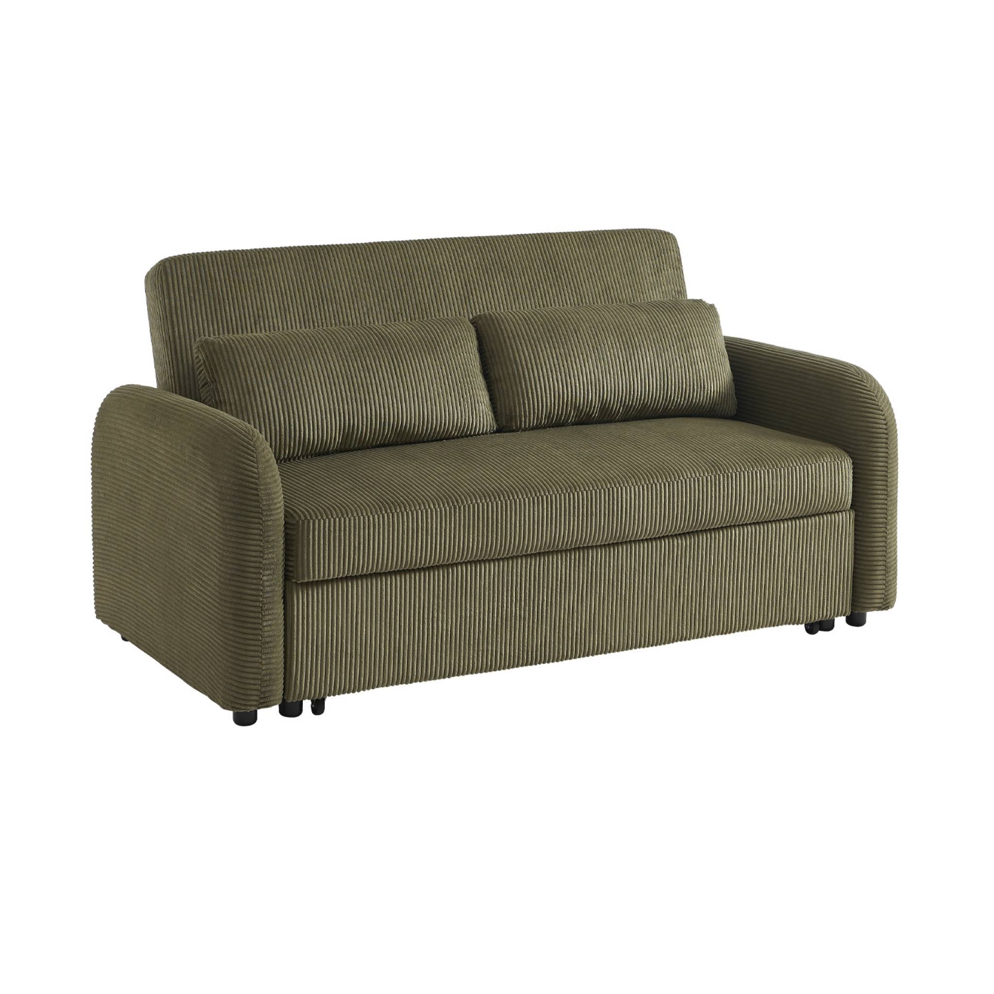 Divano letto arrotondato velluto a coste, 2 posti, verde kaki