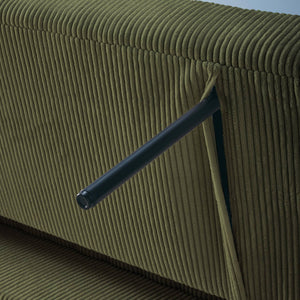 Divano letto arrotondato velluto a coste, 2 posti, verde kaki