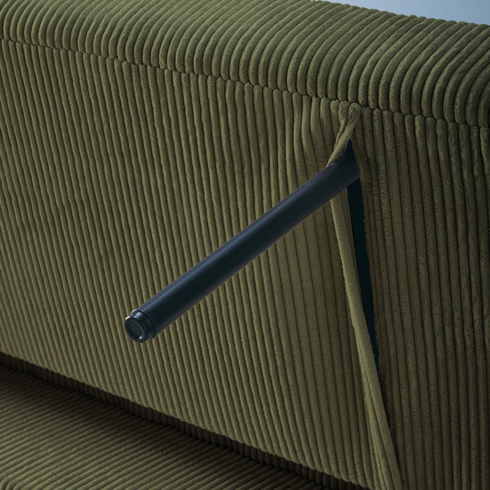 Divano letto arrotondato velluto a coste, 2 posti, verde kaki