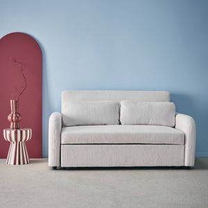 Divano letto arrotondato velluto a coste, 2 posti, bianco