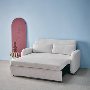 Divano letto arrotondato velluto a coste, 2 posti, bianco