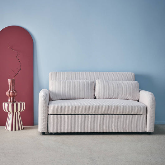 Divano letto arrotondato velluto a coste, 2 posti, bianco