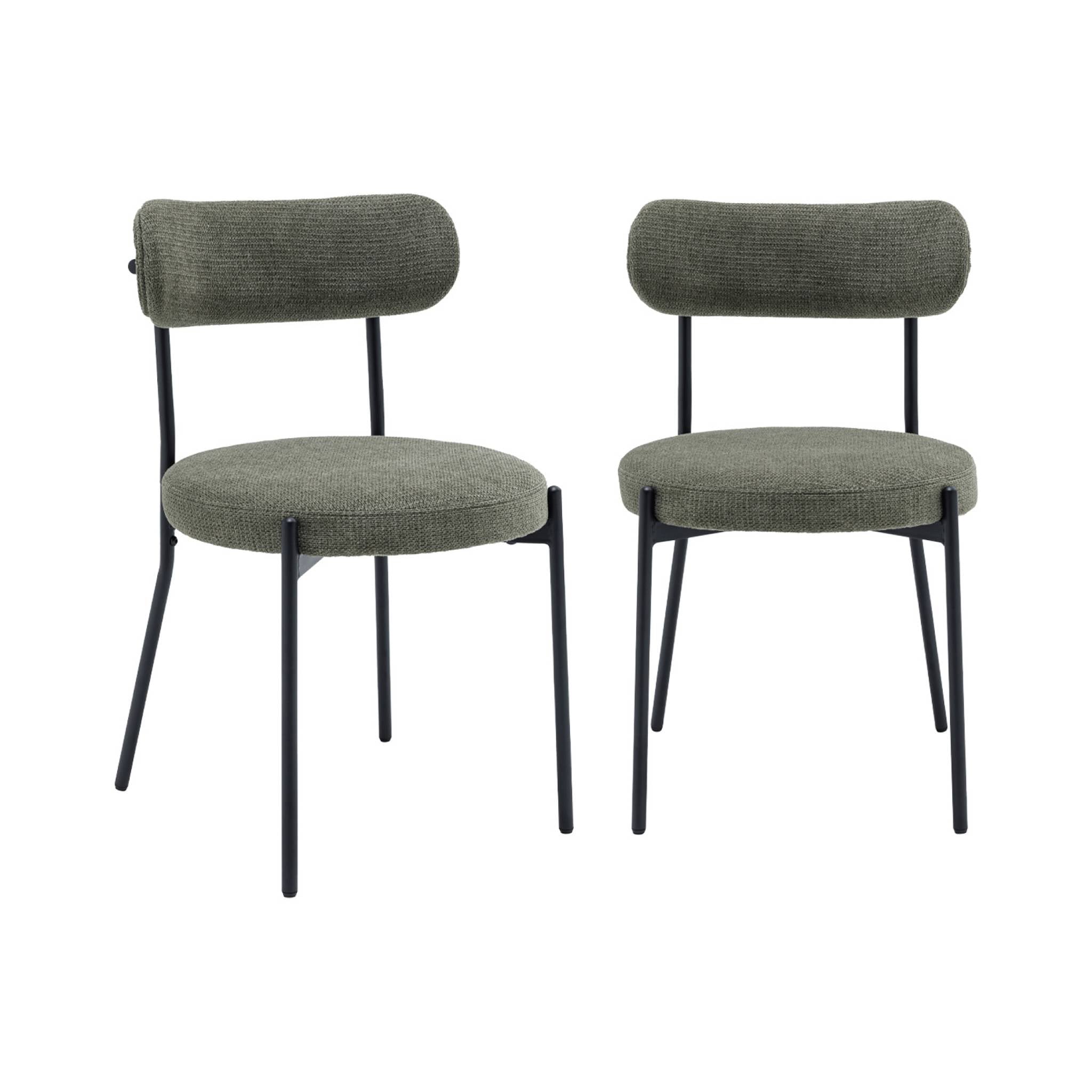 Set di 2 sedie in metallo e tessuto ciniglia, verde