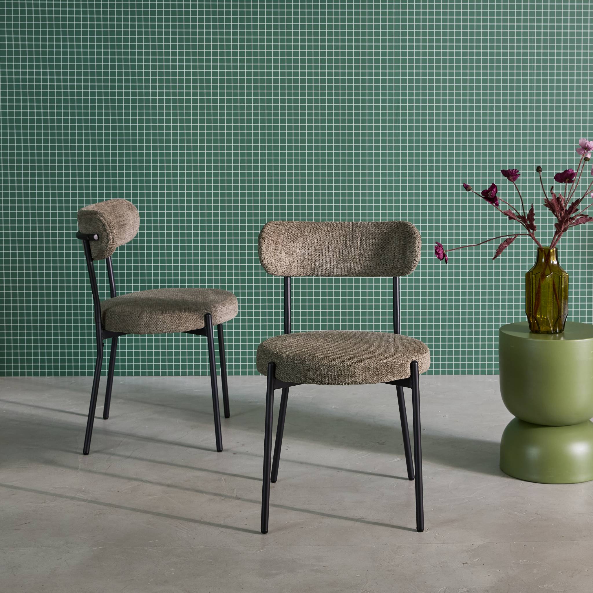 Set di 2 sedie in metallo e tessuto ciniglia, verde