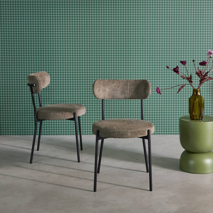 Set di 2 sedie in metallo e tessuto ciniglia, verde
