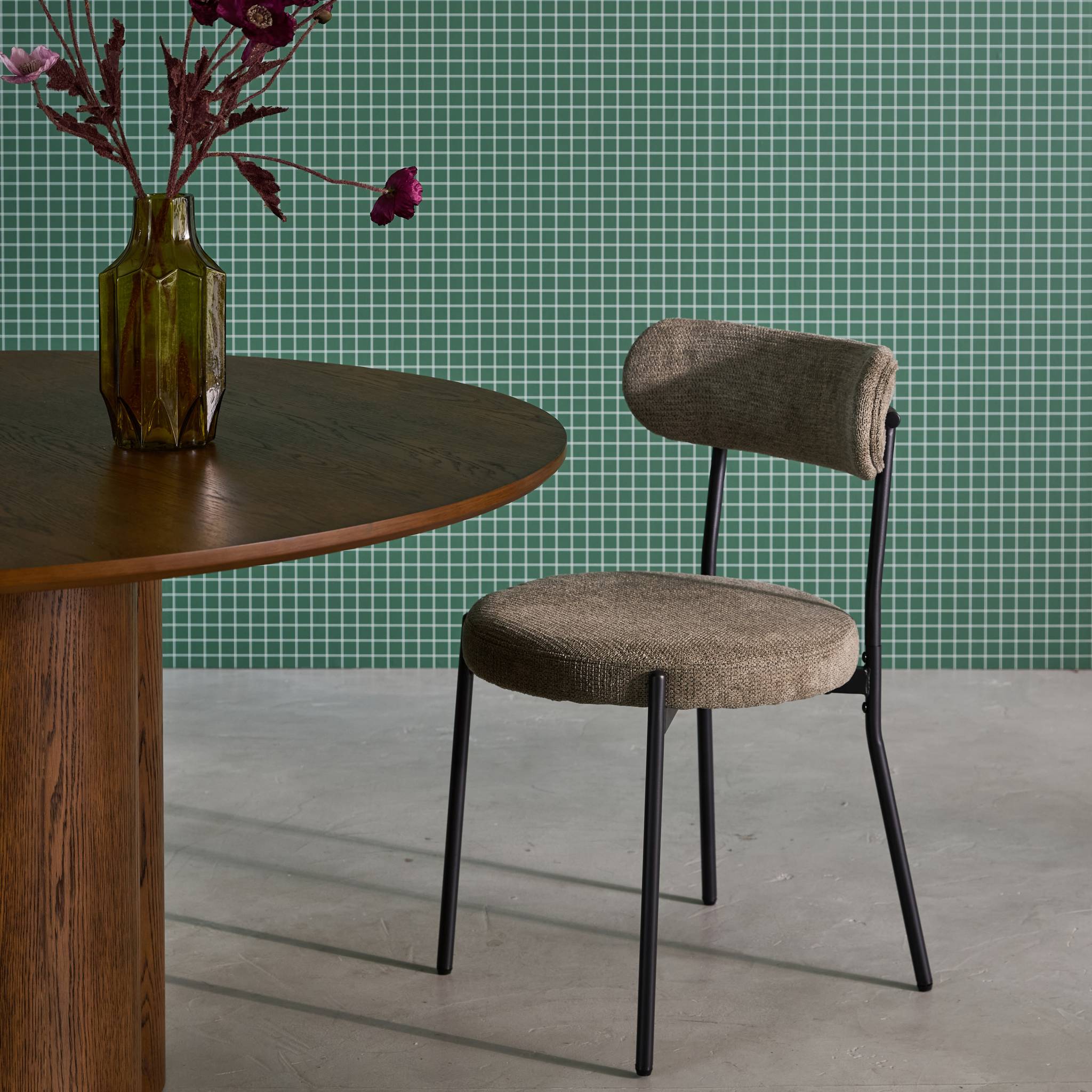 Set di 2 sedie in metallo e tessuto ciniglia, verde