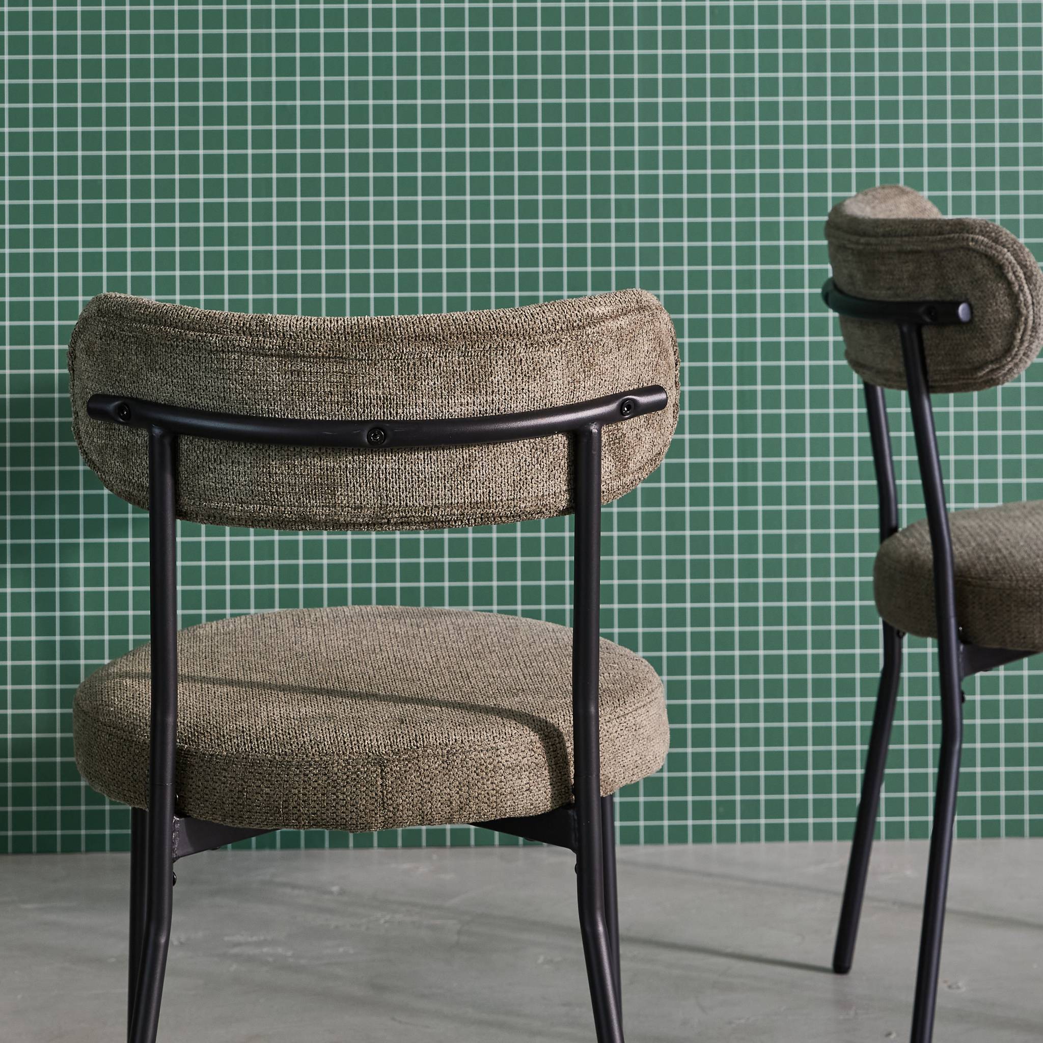 Set di 2 sedie in metallo e tessuto ciniglia, verde