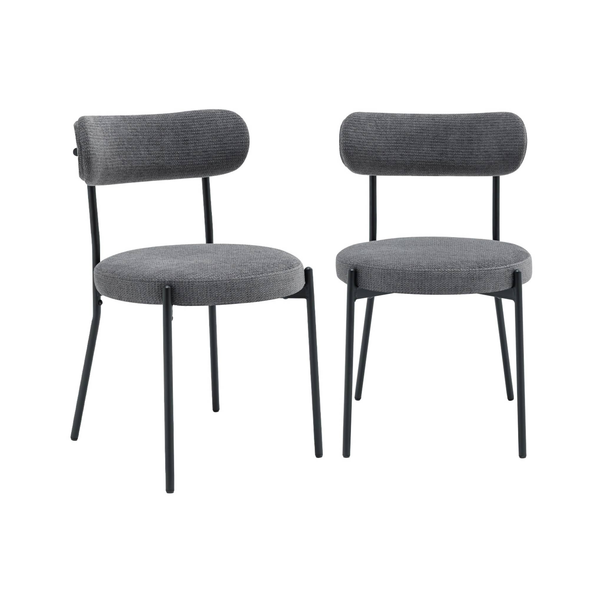 Set di 2 sedie in metallo e tessuto ciniglia, grigio