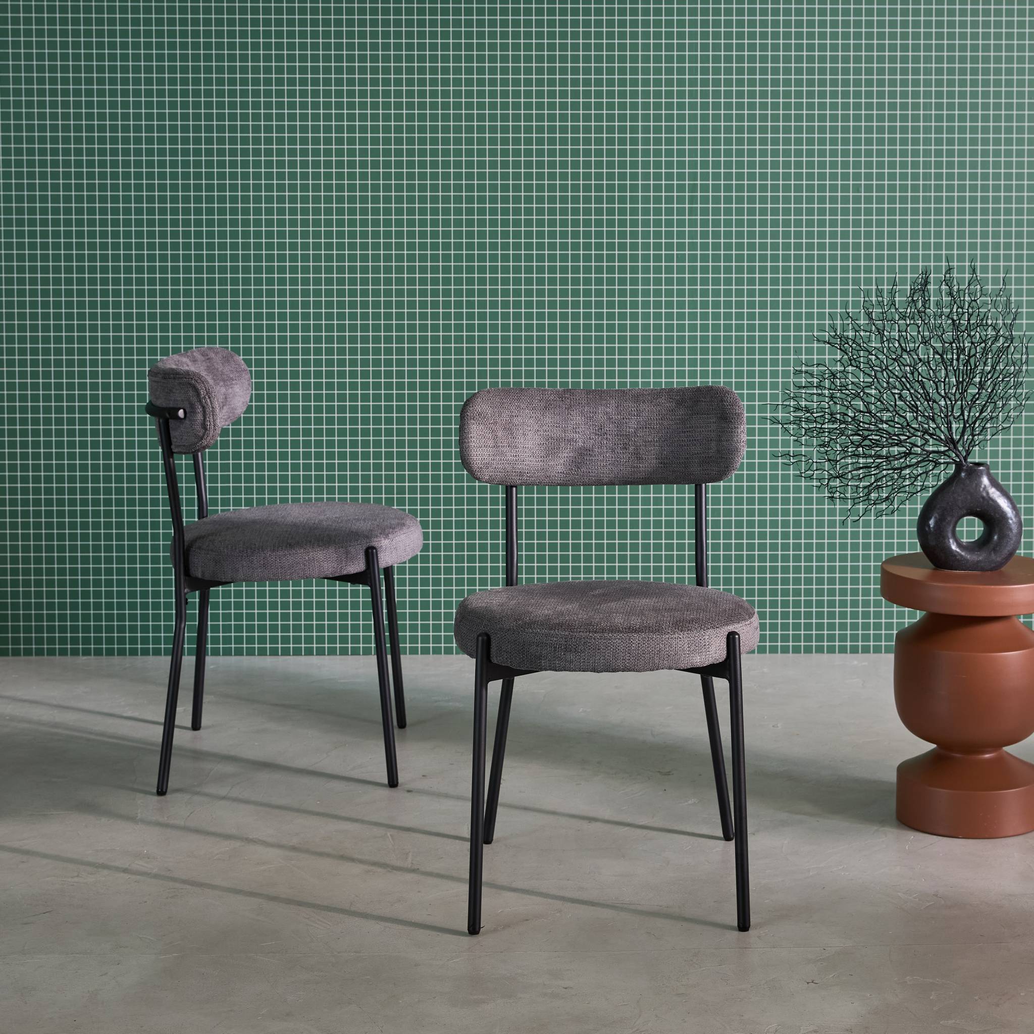 Set di 2 sedie in metallo e tessuto ciniglia, grigio