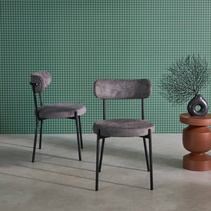 Set di 2 sedie in metallo e tessuto ciniglia, grigio