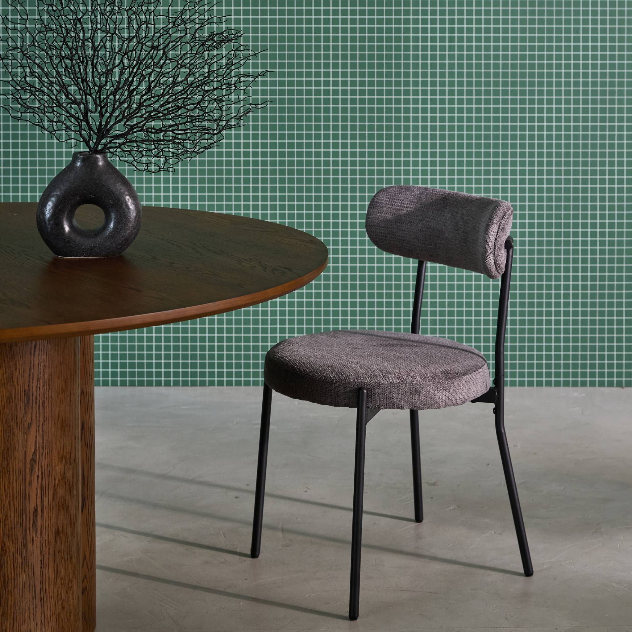 Set di 2 sedie in metallo e tessuto ciniglia, grigio