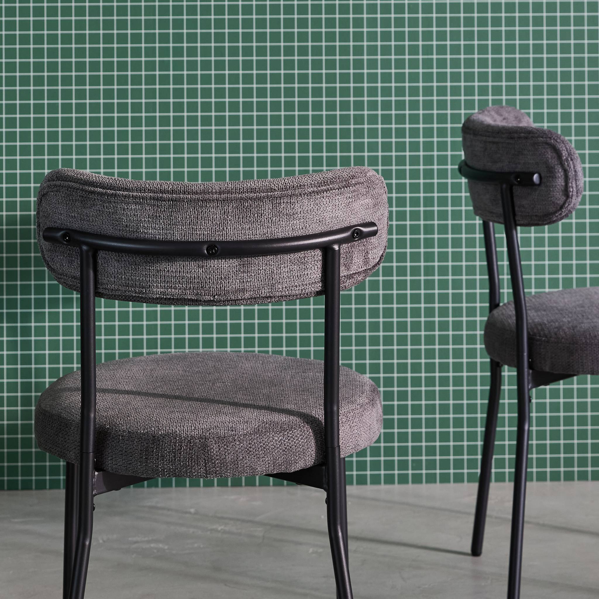 Set di 2 sedie in metallo e tessuto ciniglia, grigio