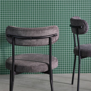 Set di 2 sedie in metallo e tessuto ciniglia, grigio