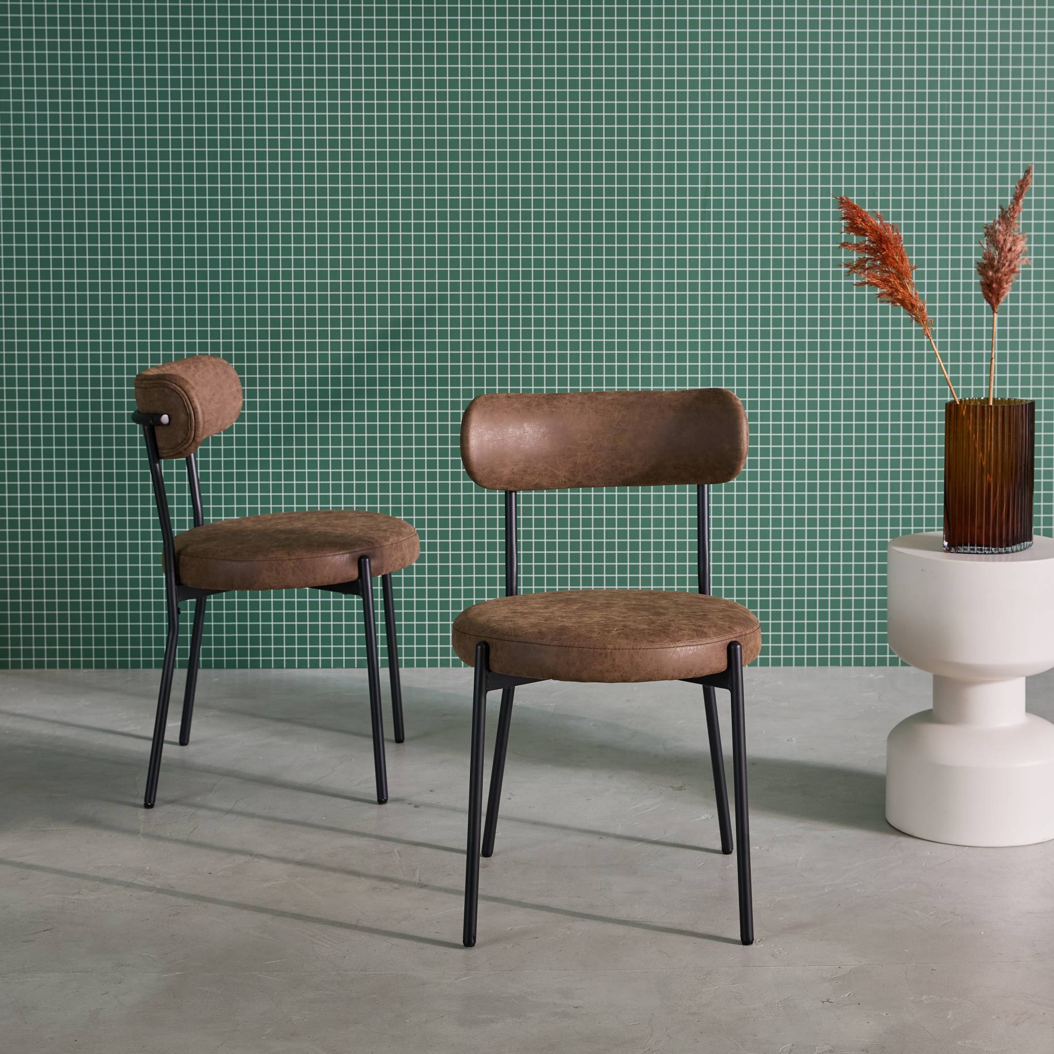 Set di 2 sedie metallo e similpelle , marrone