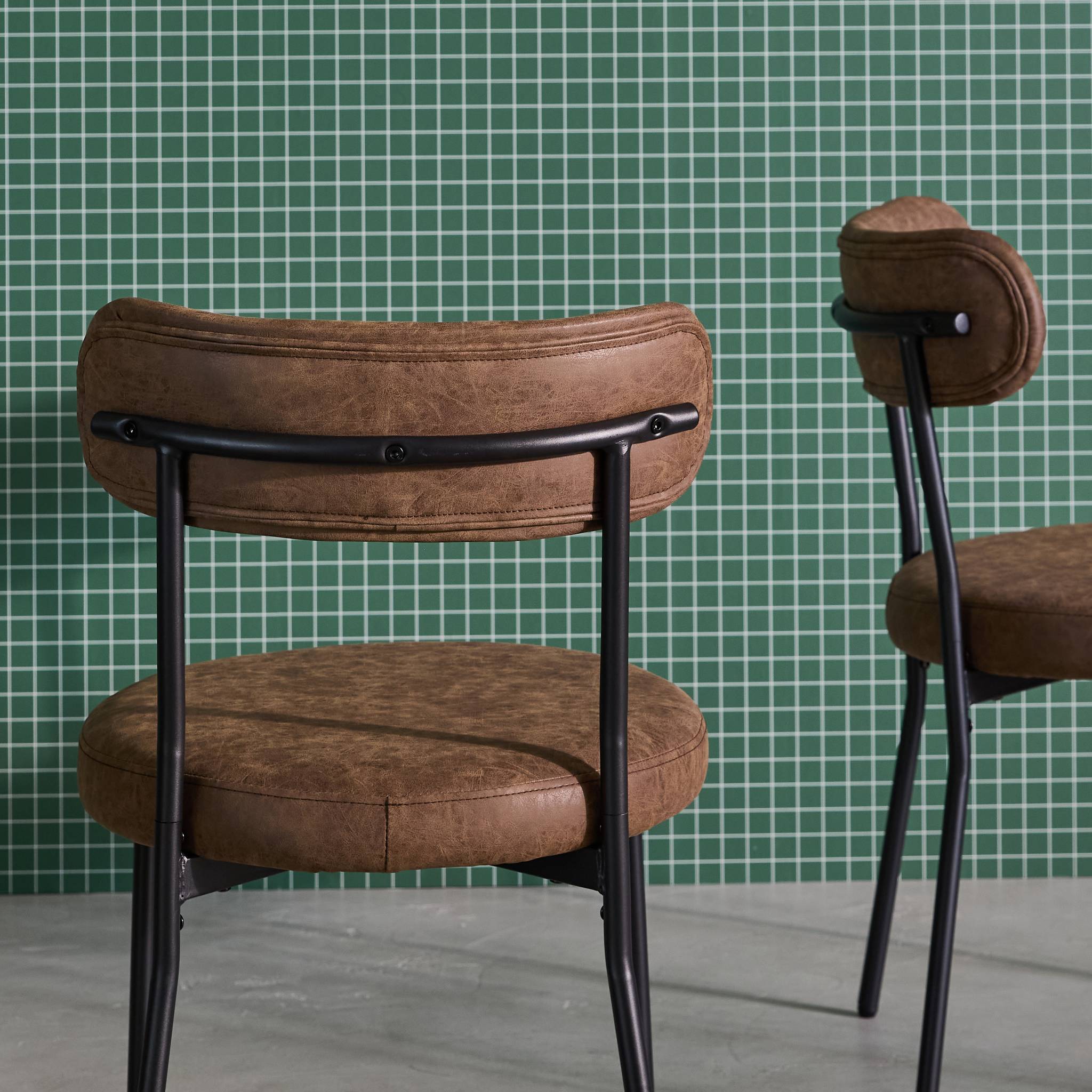 Set di 2 sedie metallo e similpelle , marrone