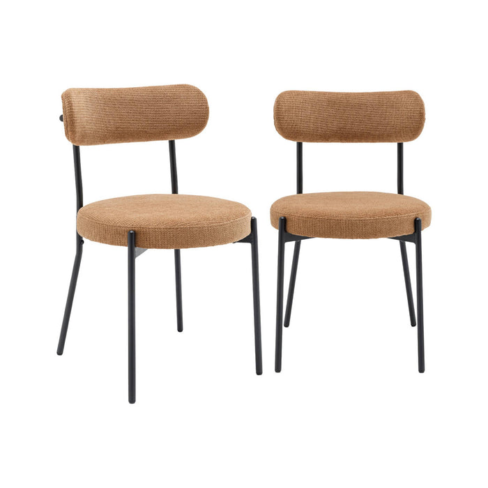 Set di 2 sedie in metallo e tessuto ciniglia, camel