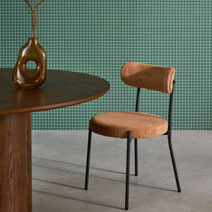 Set di 2 sedie in metallo e tessuto ciniglia, camel