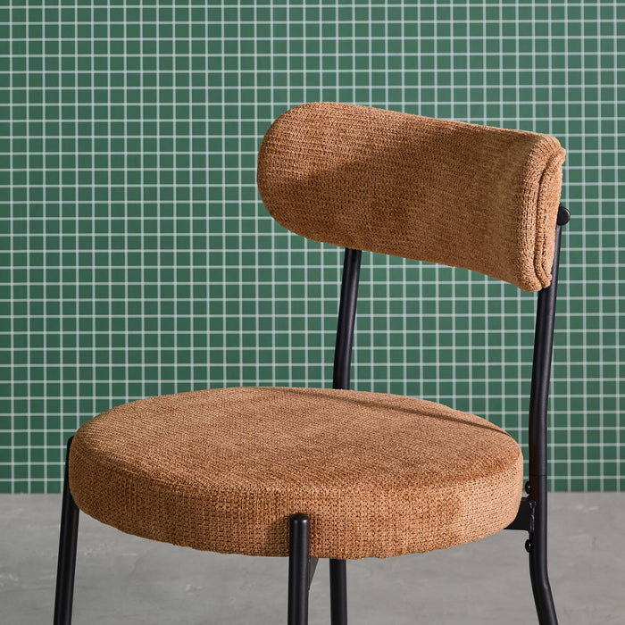 Set di 2 sedie in metallo e tessuto ciniglia, camel