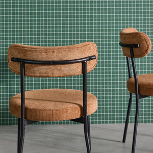 Set di 2 sedie in metallo e tessuto ciniglia, camel