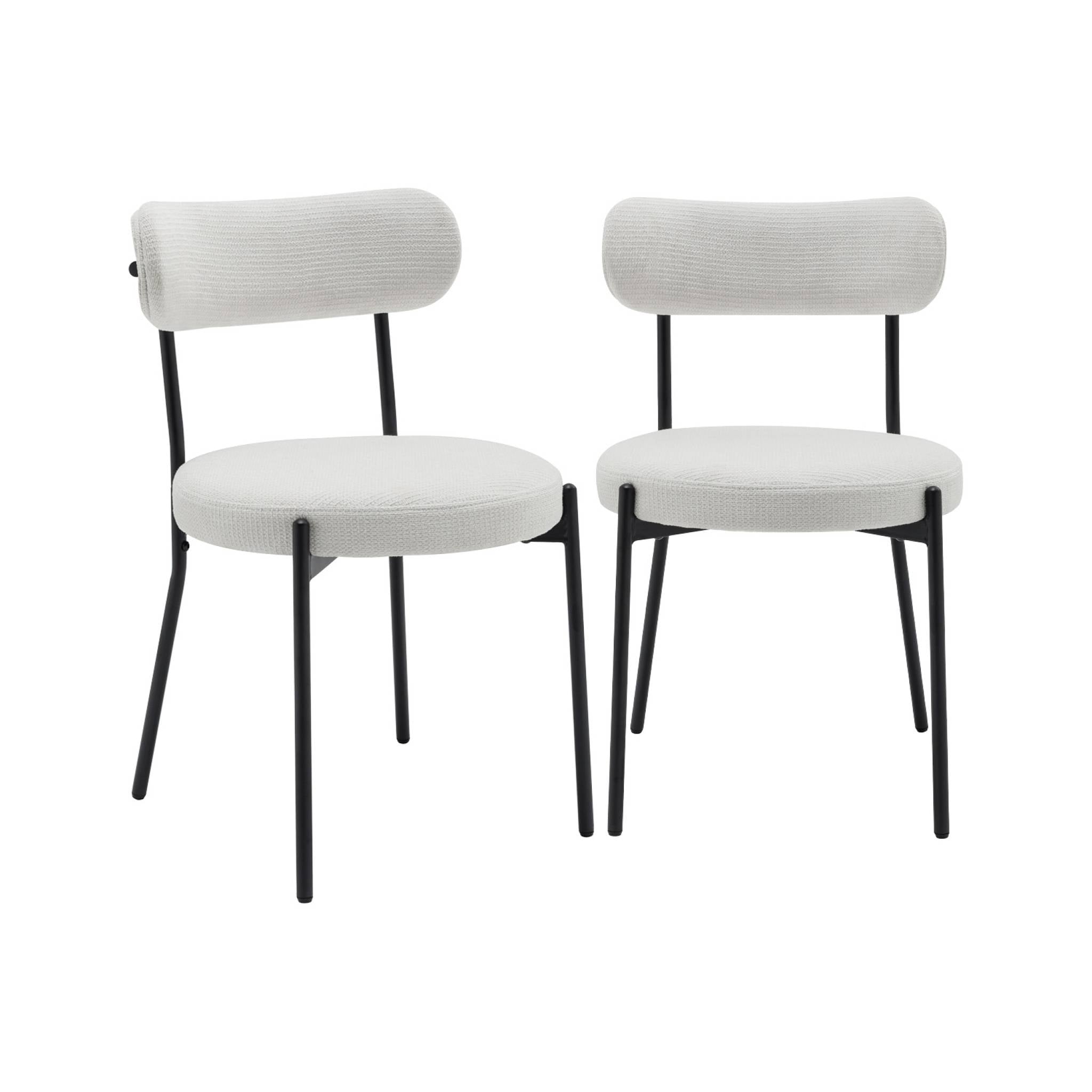 Set di 2 sedie in metallo e tessuto ciniglia, bianco