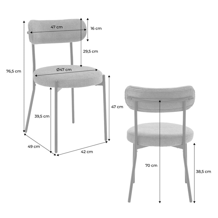 Set di 2 sedie in metallo e tessuto ciniglia, bianco