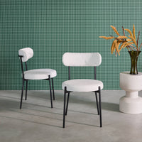 Set di 2 sedie in metallo e tessuto ciniglia, bianco