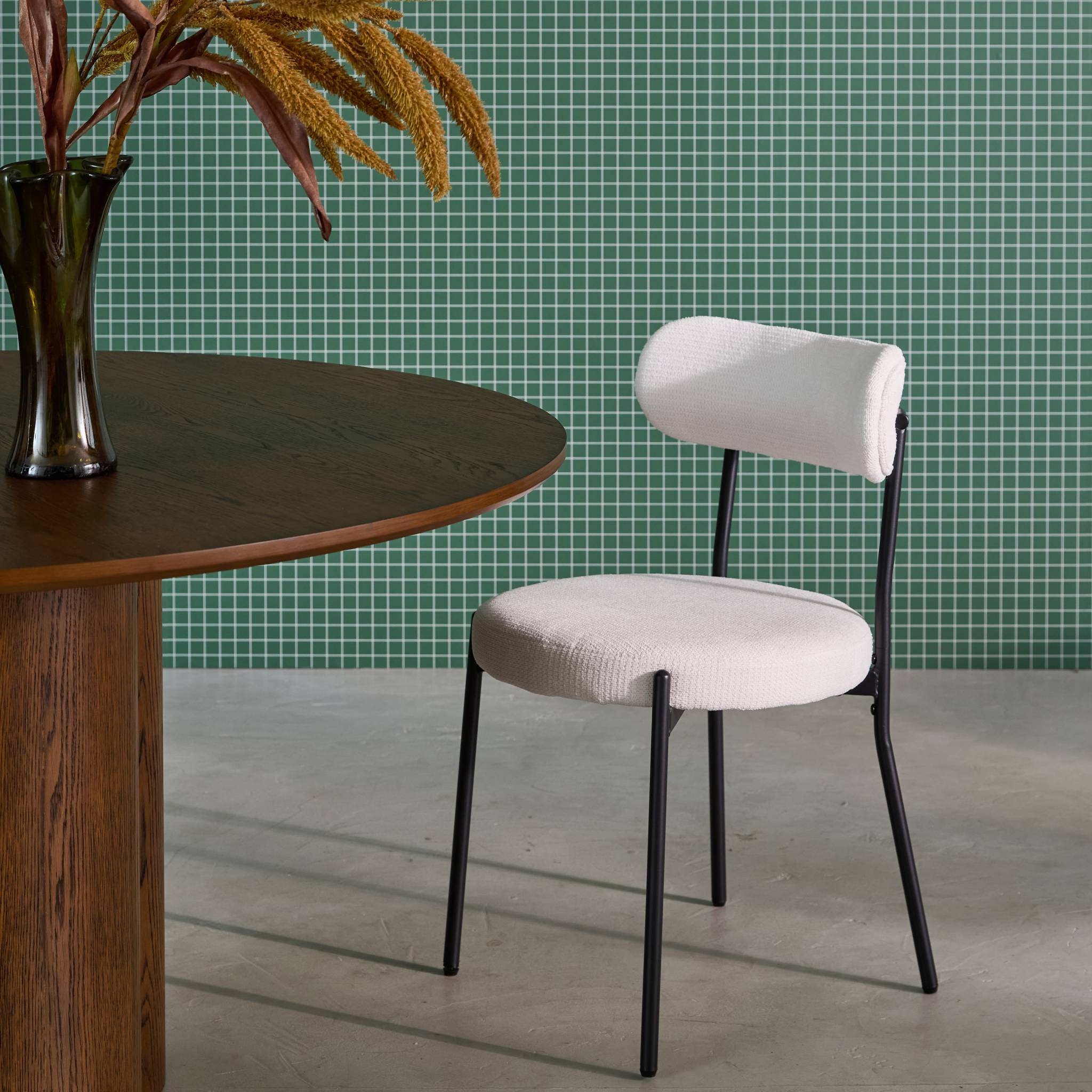 Set di 2 sedie in metallo e tessuto ciniglia, bianco