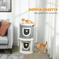 Albero Tiragraffi per Gatti Alto 76 cm con Casette, Lettino, Palline e Pali in Sisal, Grigio