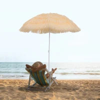 Ombrellone da Spiaggia a 8 Stecche con Palo Inclinabile, in Poliestere e Metallo, 1.6x2 m, Beige