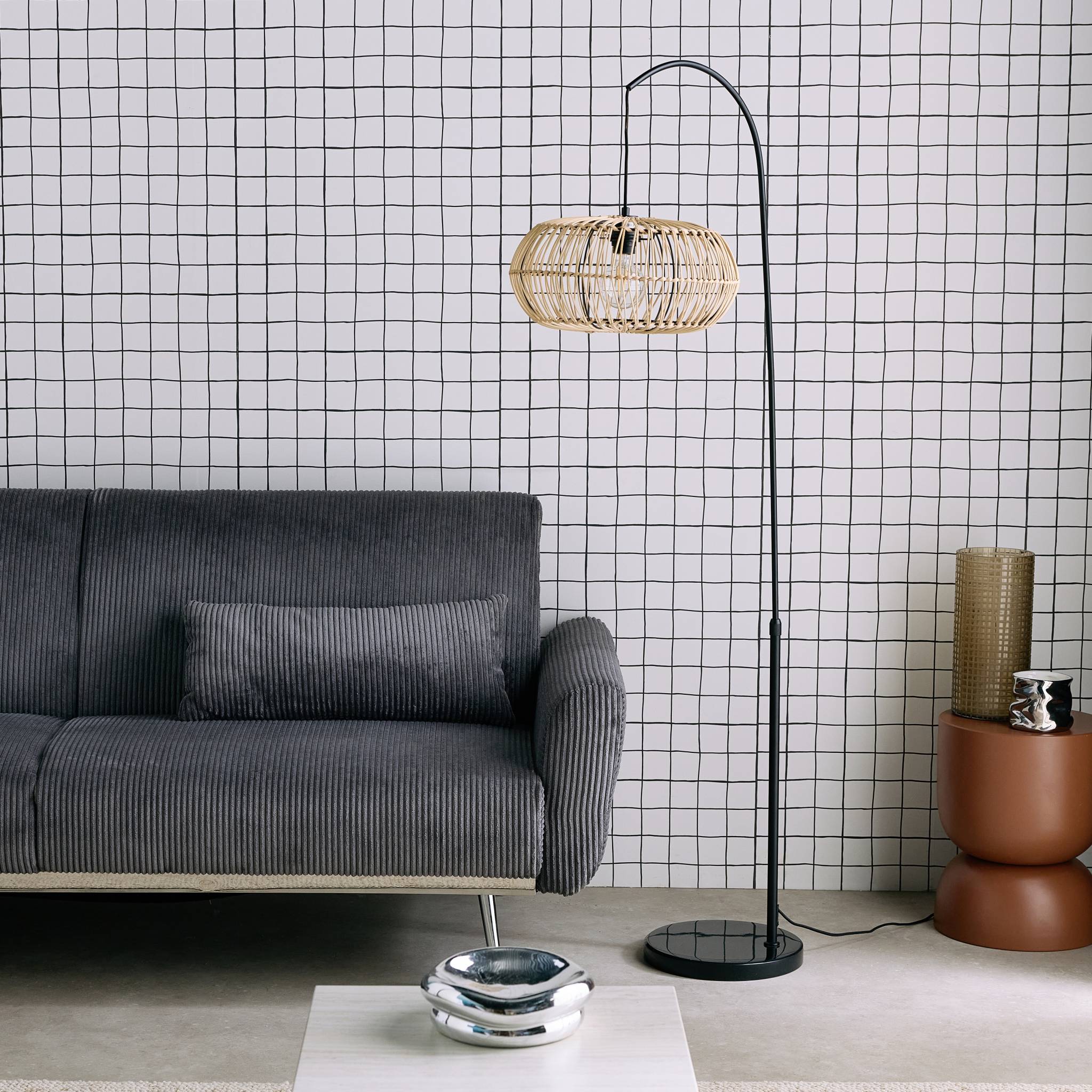 Lampadario interno rattan naturale h 170cm, marrone naturale