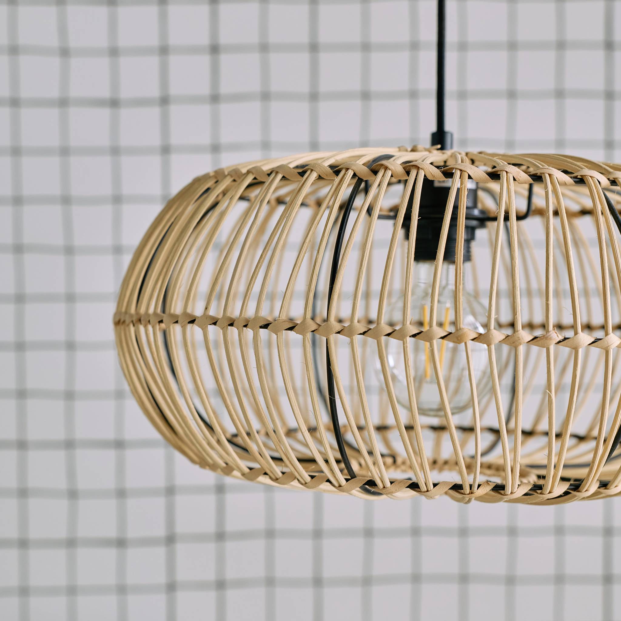 Lampadario interno rattan naturale h 170cm, marrone naturale