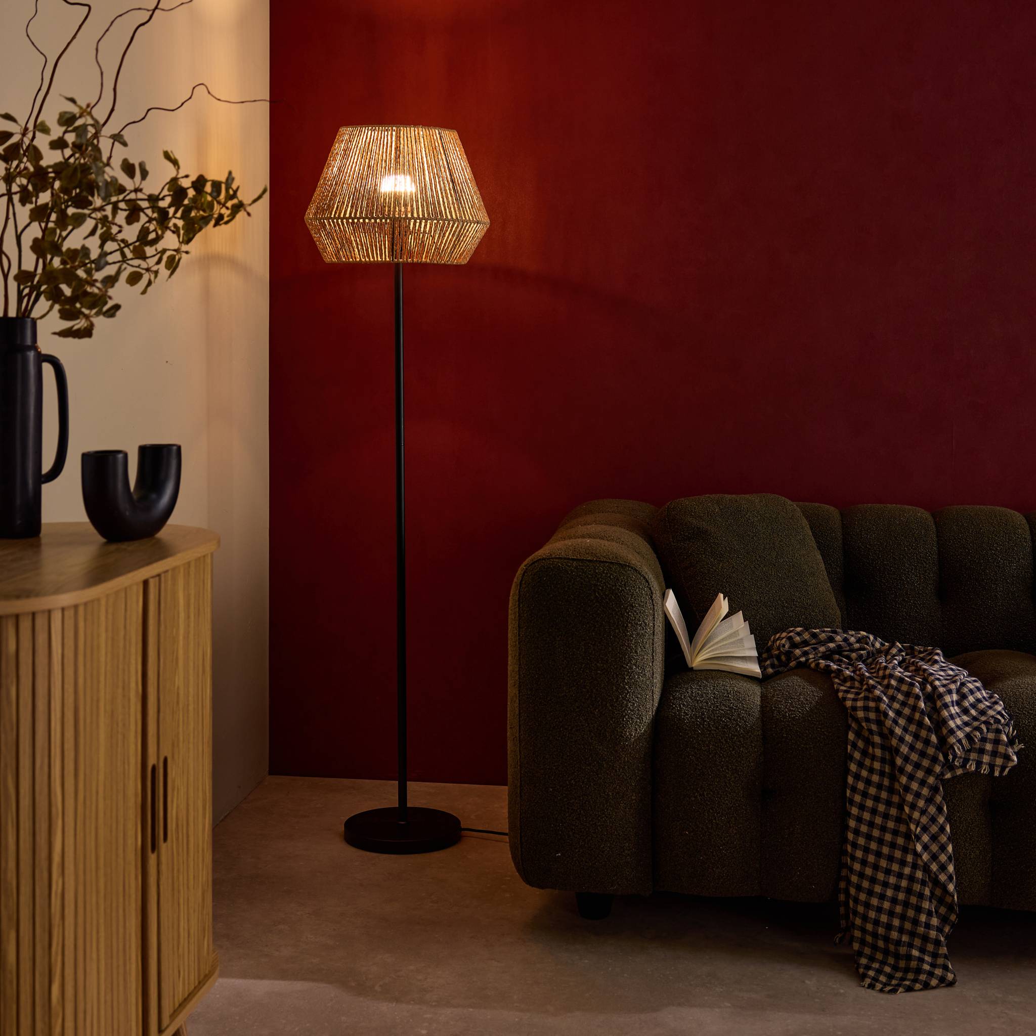 Lampada effetto rattan, 150cm, marrone naturale