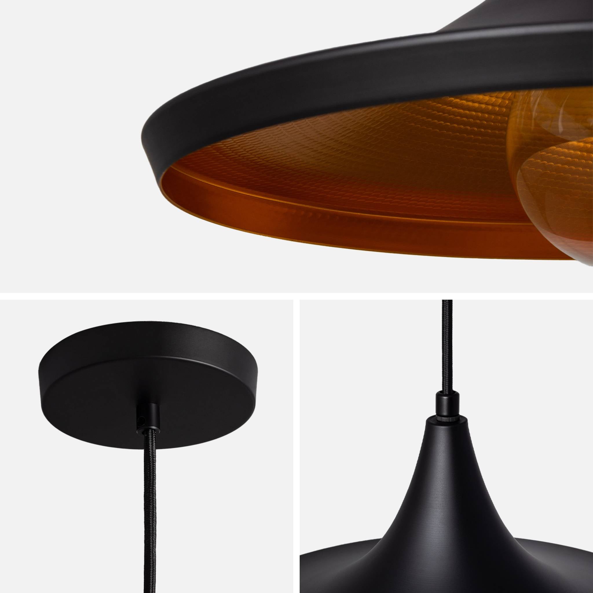 Lampada sospensione interne metallo, 35cm, nero e oro