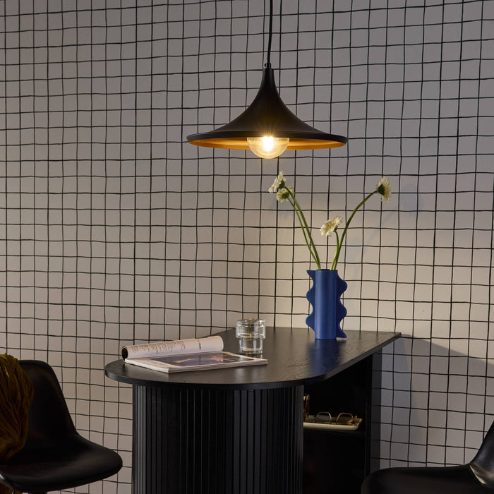 Lampada sospensione interne metallo, 35cm, nero e oro