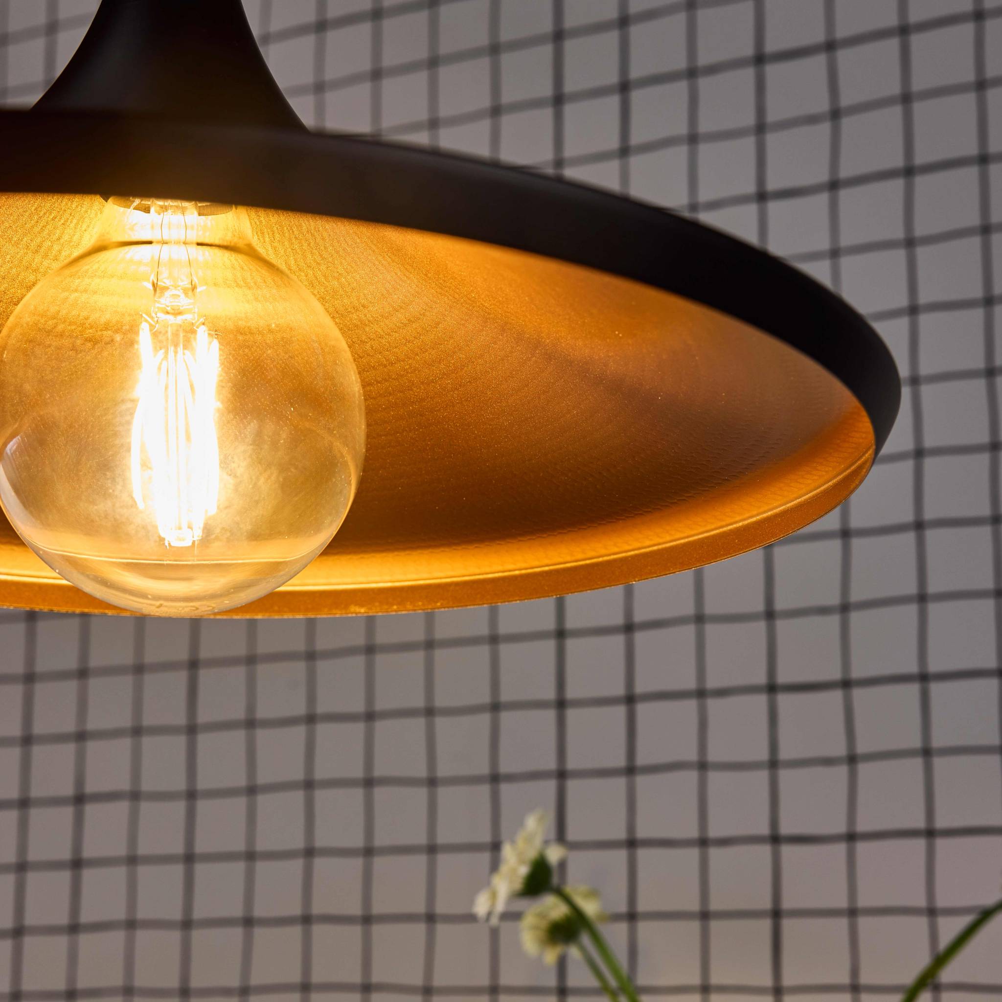 Lampada sospensione interne metallo, 35cm, nero e oro