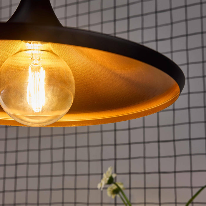 Lampada sospensione interne metallo, 35cm, nero e oro