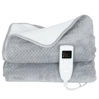 Coperta Elettrica 160x140 cm con 5 Livelli di Calore e 2 Telecomandi, in Pile e Poliestere Grigio