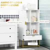 kleankin Mobiletto Bagno Moderno con Armadietto, Cassetto e Mensola Regolabile, 60x30x120cm, Bianco