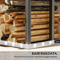 Portalegna da Interno ed Esterno Regolabile in Metallo con Ganci a S, 40-65x25x100-150 cm, Nero