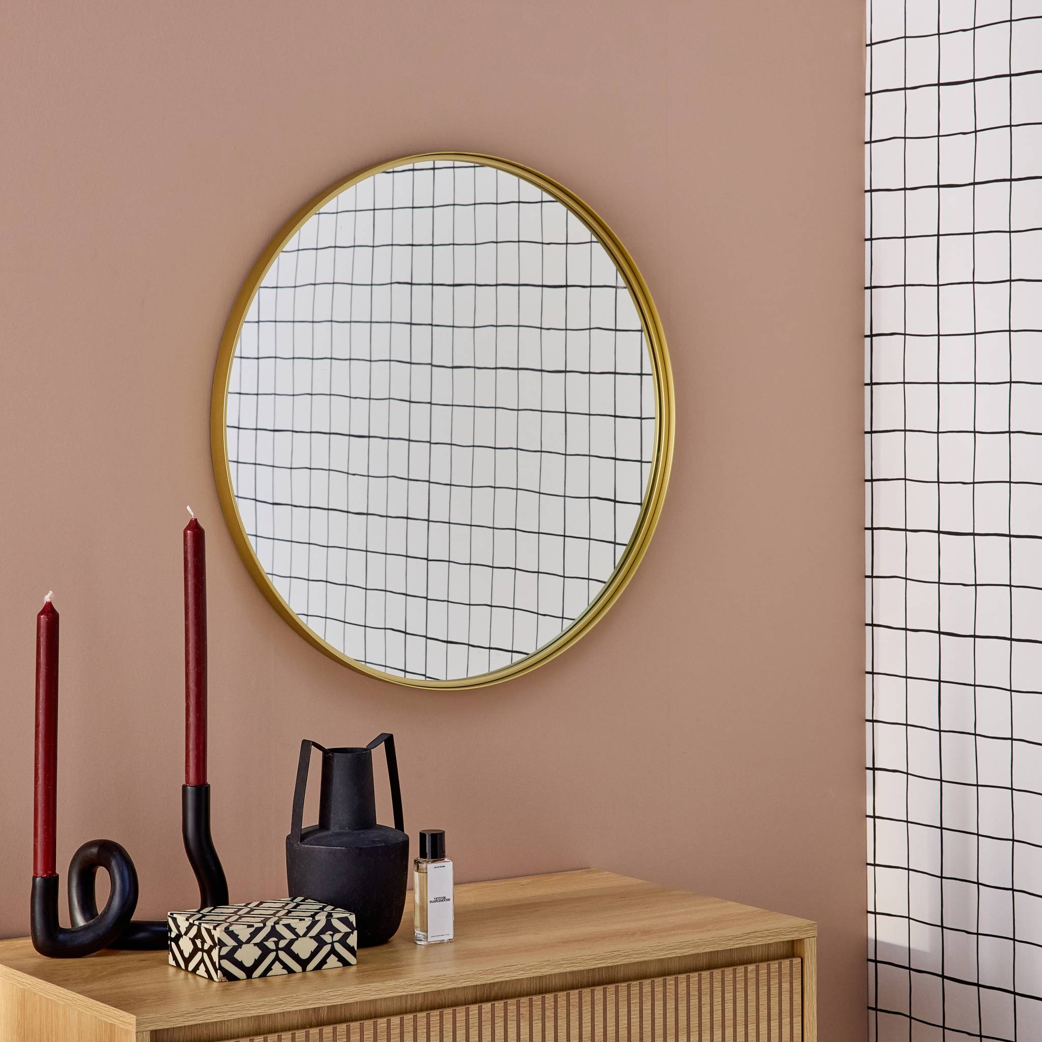 Specchio rotondo in metallo, 60cm, oro