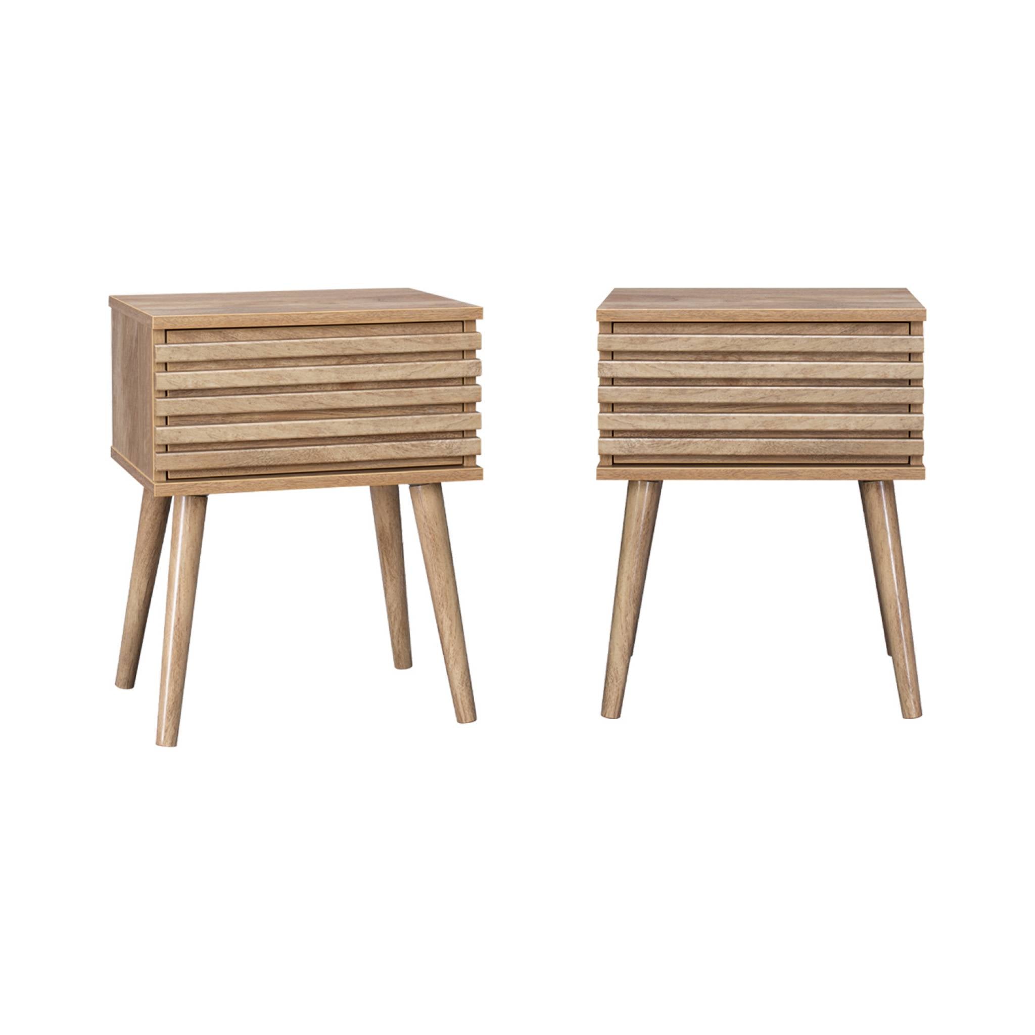Set di 2 comodini scandinavi con decoro in legno scanalato, marrone